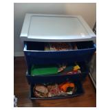 Plastic dresser with contents of sewing items,