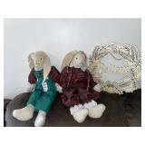 Holiday stuffed bunnies & wreath