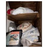 Lot of blankets, pillows, ribbon, etc