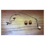 Gold Tone Heart Necklace and Earrings