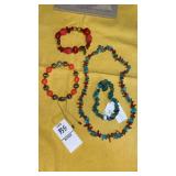 Turquoise & coral chunk necklace,  bracelets