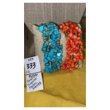 Turquoise & coral stone stretch bracelets