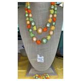Vintage double strand necklace & ear clips