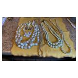 Vintage pearl necklaces, ear clips