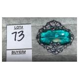 Vintage pin brooch w/ faceted stone, unmarked