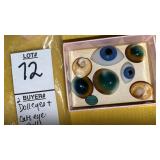 (2) glass doll eyes & cats eye shells