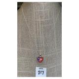 Crystal American flag puffy heart necklace