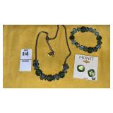 Heavy green & blue bead necklace & bracelet,