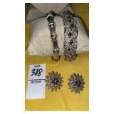 Vintage Monet silvertone bracelets & clip