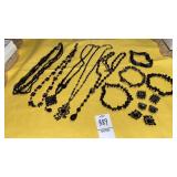 Jet bead necklaces bracelets clip earrings