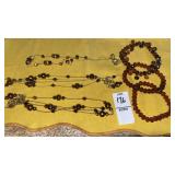 (3) brown faceted bead necklaces, (3) stretch