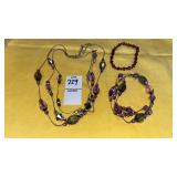 Purple crystal necklace & 2 bracelets
