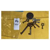 Keyring w/ skeleton/ assorted old keys