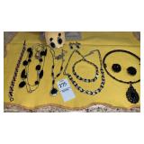 Elegant jet & crystal necklaces bracelets & clip