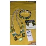 Napier green faceted necklace bracelet & clip