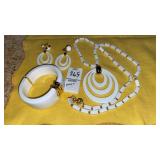 Vintage Monet white necklace clip earrings &