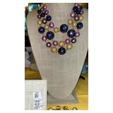 Vintage triple-strand purple & gold bead necklace