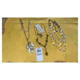 Liz Claiborne necklaces green drop pearl crystal