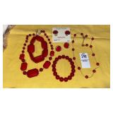 Cherry red bead necklaces bracelets clip earrings