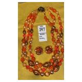 West Germany vintage orange beaded necklace &