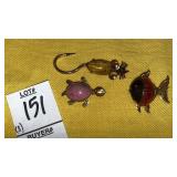(3) Vintage WRE 12kgf Scarab pins - mouse fish