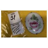 Antique hand-painted porcelain brooch pin