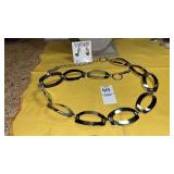 Silvertone metal belt & Napier clip earrings