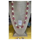 Vintage pearl & pink bubble bead necklace w/