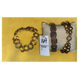 (3) amber crystal & pearl stretch bracelets
