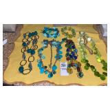 Green teal plastic glass bead necklaces bracelets