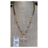 Brighton punk rhinestone & pearl cross necklace
