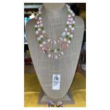 Vintage Japan triple-strand pink bead necklace  &