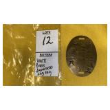 WW2 Japanese brass dog tag