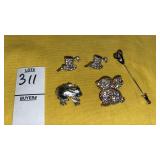 Trifari frog, crystal rabbit & top hat lapel