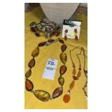 Napier peach drop necklace & ear clips, faceted