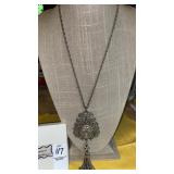 Vintage silvertone peacock feather & tassel
