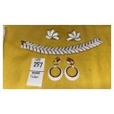 Vintage white Trifari bracelet & clip earrings,