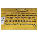 (6) Colored rhinestone & other  bracelets