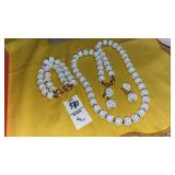 Monet white ensmel bead necklace bracelet drop