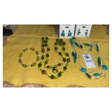 Monet turquoise necklace & clip earrings, green