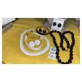 Monet white metal set, black bead necklace bangle