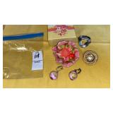 Vintage scarf clips, flower pin as-is & earrings