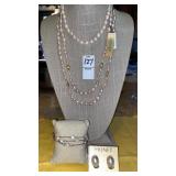 Monet blush pearl necklaces (2) bracelet & clip