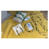 Monet necklace earrings, green fashion bracelets