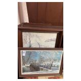 Framed Christmas Time in America painting and