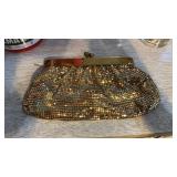 vintage gold-tone metal mesh evening clutch