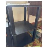 Three-tier black wooden stand with doily 16 X 16