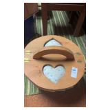 Vintage wooden slay sewing basket with a solid
