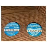 2 Vintage fishing license pins