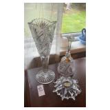Crystal glass vase, bell, and candle holder